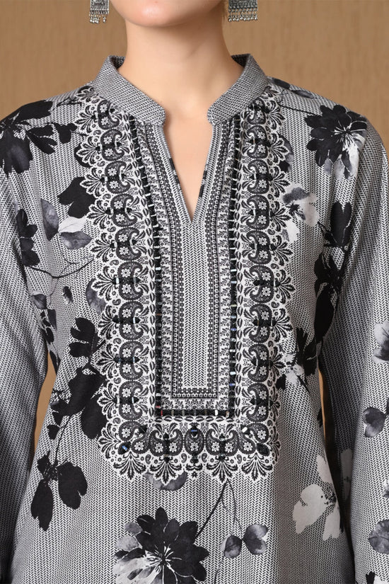 Winter Grey Floral Printed Woven Co-ord Set