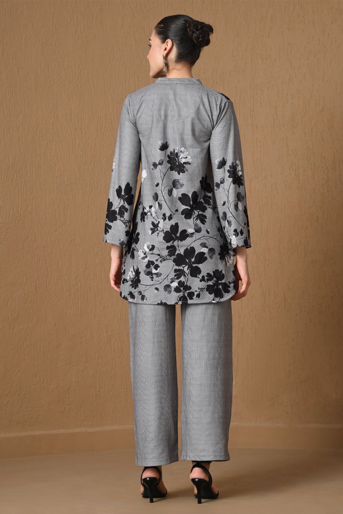 Winter Grey Floral Printed Woven Co-ord Set