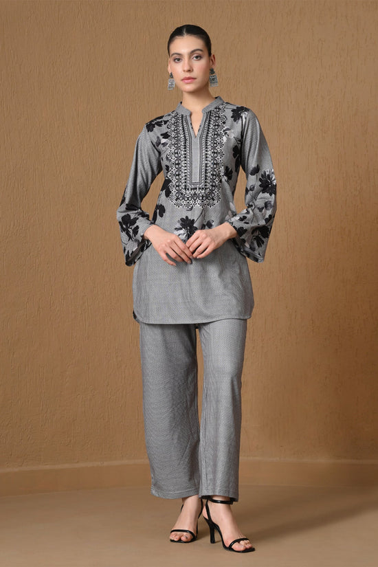 Winter Grey Floral Printed Woven Co-ord Set