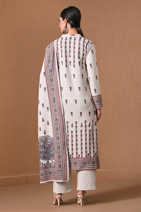 Winter Off White Printed Kurta 3 Pcs Set