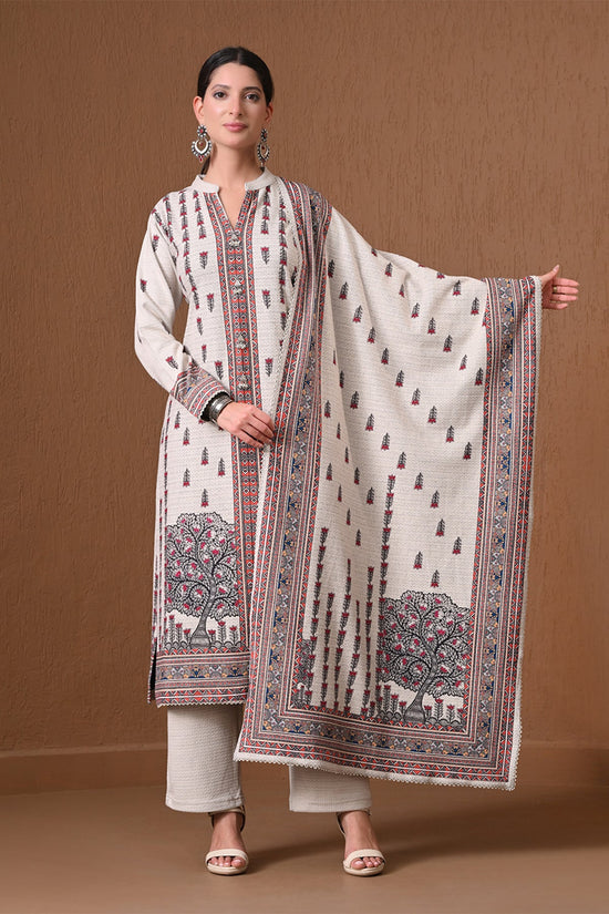 Winter Off White Printed Kurta 3 Pcs Set
