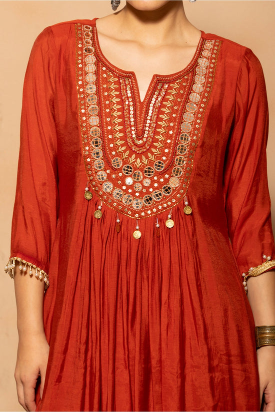 Rust Embroidered Anarkali 3 Pcs Kurta Set
