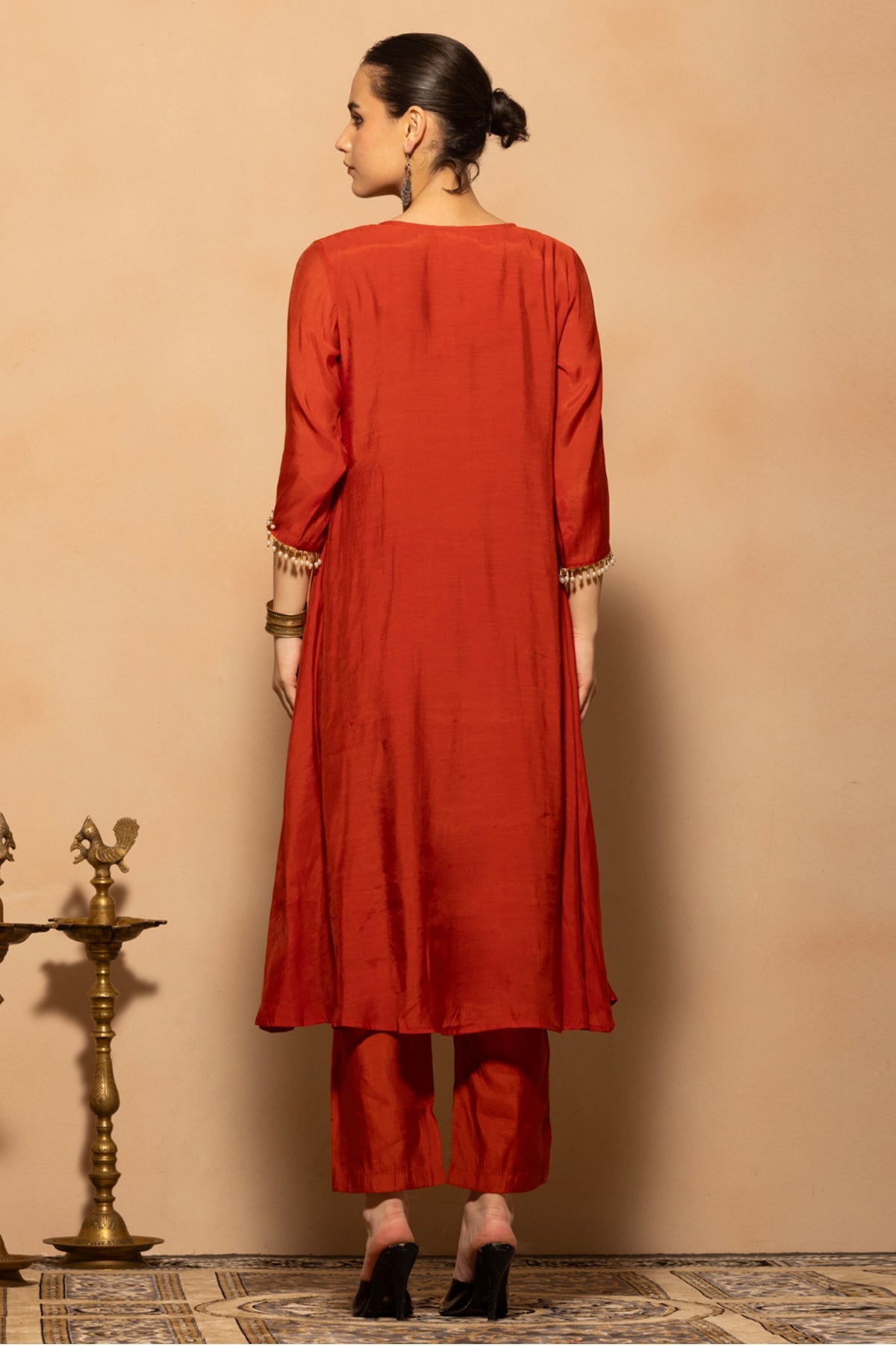 Rust Embroidered Anarkali 3 Pcs Kurta Set