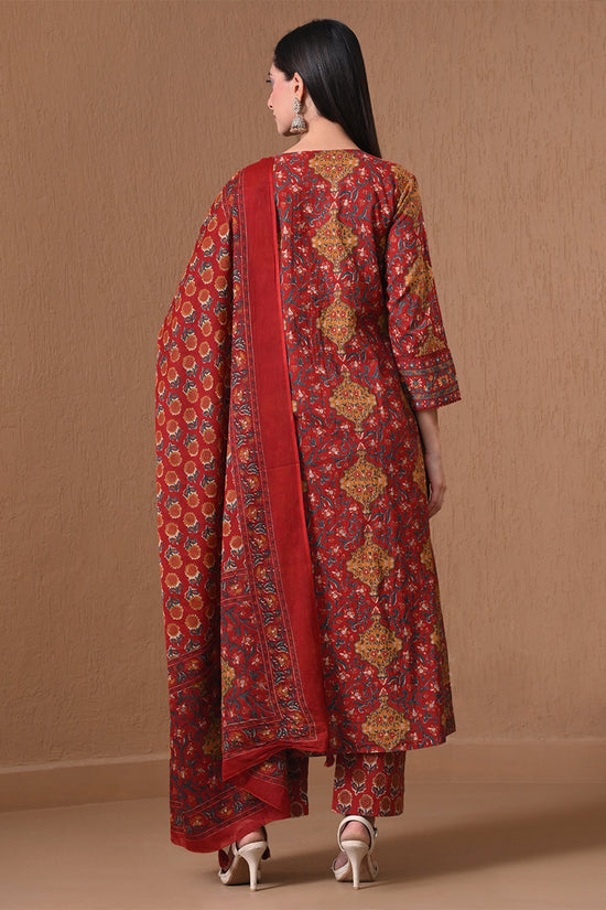Maroon Floral Printed Anarkali 3 Pcs Kurta Set