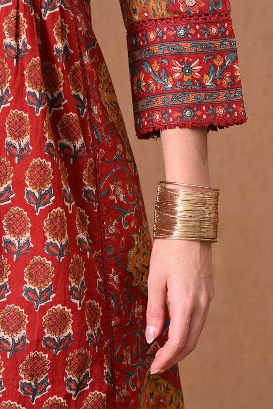 Maroon Floral Printed Anarkali 3 Pcs Kurta Set
