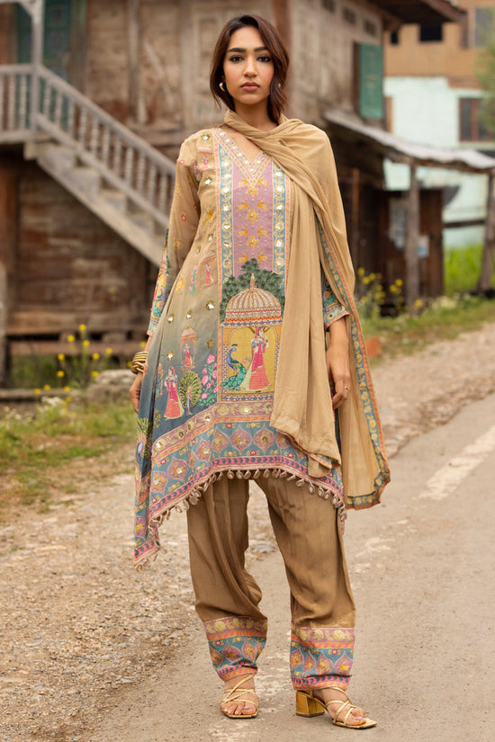 Multi Pichwai Printed Embellished 3 Pcs Kurta Set