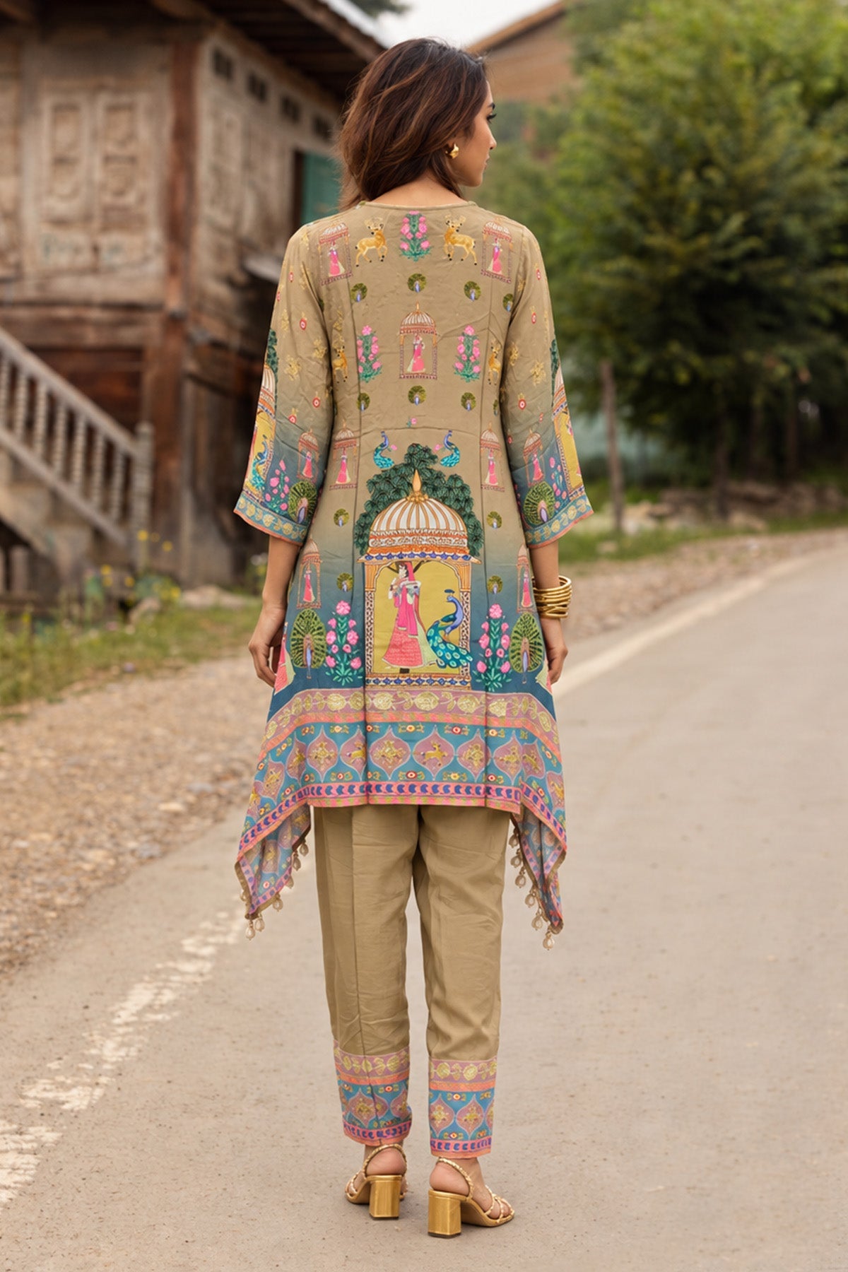 Multi Pichwai Printed Embellished 3 Pcs Kurta Set