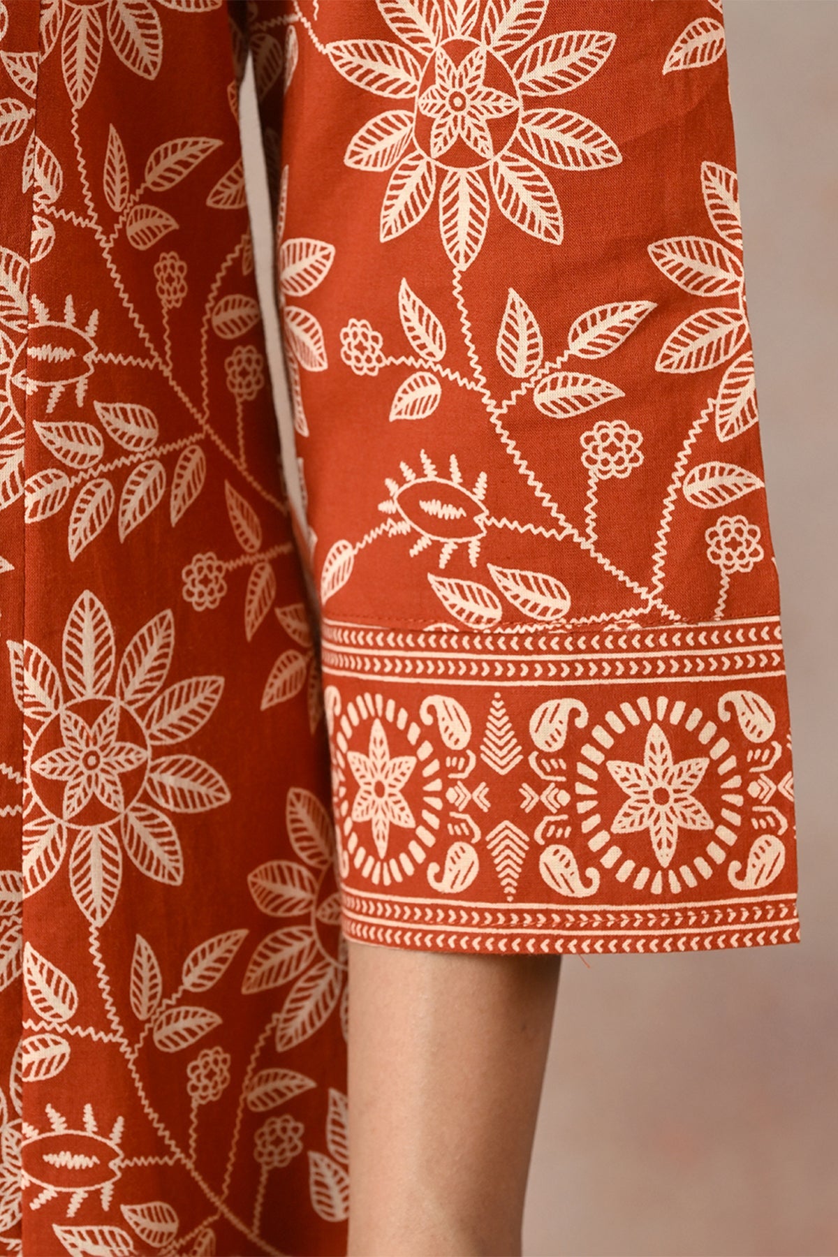 Rust Floral Print A-line 3 Pcs Kurta Set