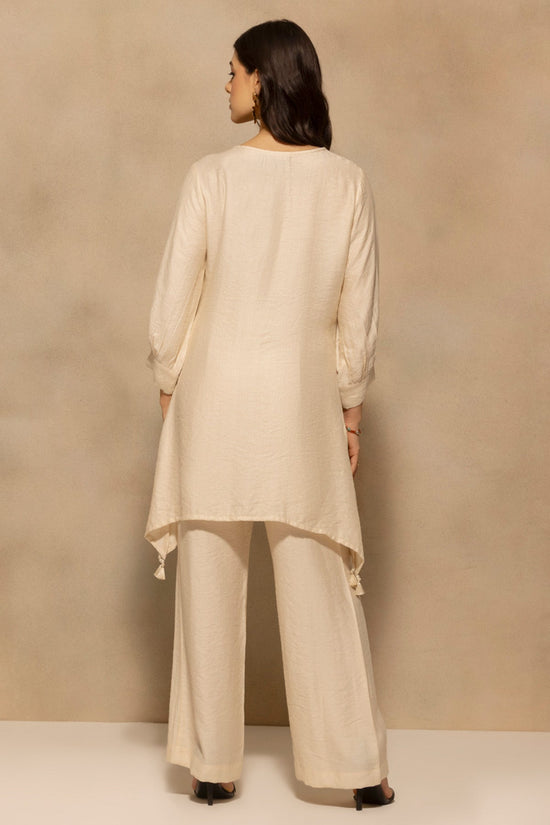 Cream Asymmetric Embroidered Co-Ord Set