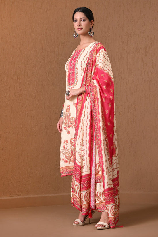 Cream Paisley Printed 3 Pcs Kurta Set