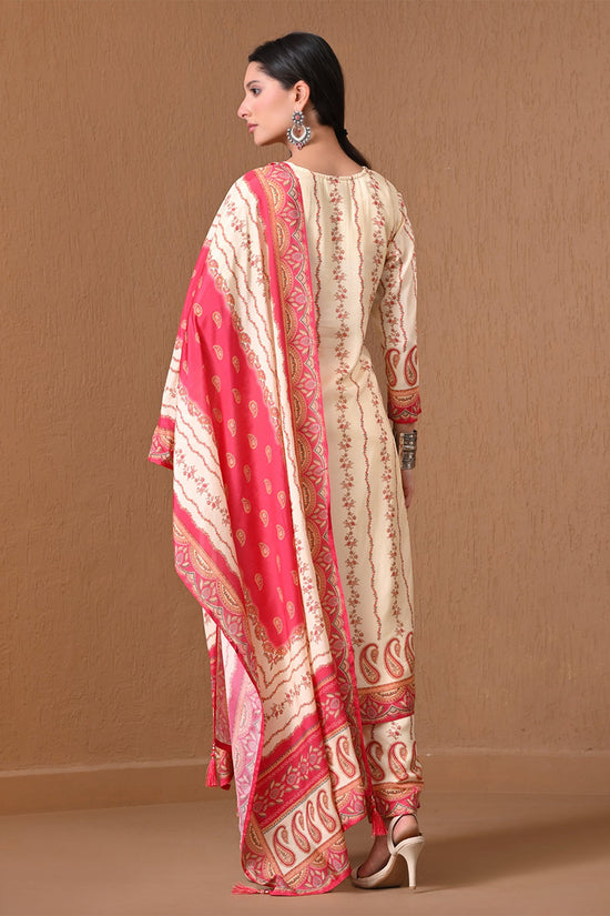 Cream Paisley Printed 3 Pcs Kurta Set