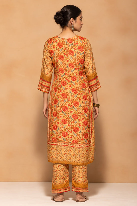 Beige Floral Printed 3 Pcs Kurta Set