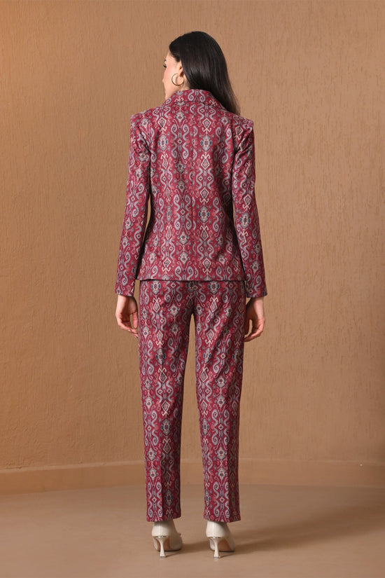 Winter Red Ikat Printed Woven Coat Set