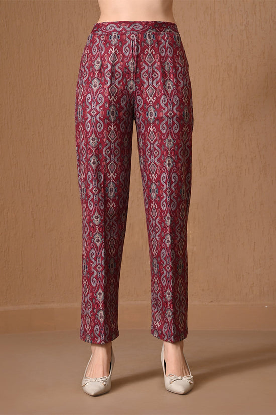 Winter Red Ikat Printed Woven Coat Set