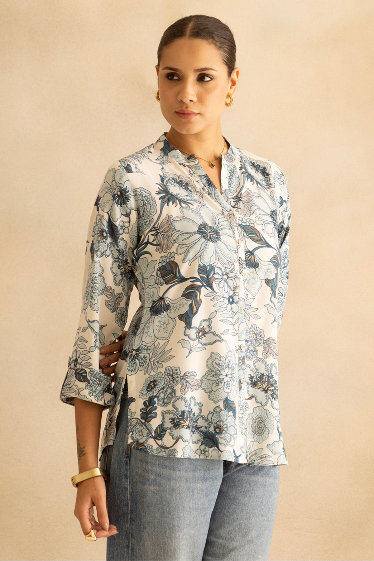 Cream Floral Printed Top