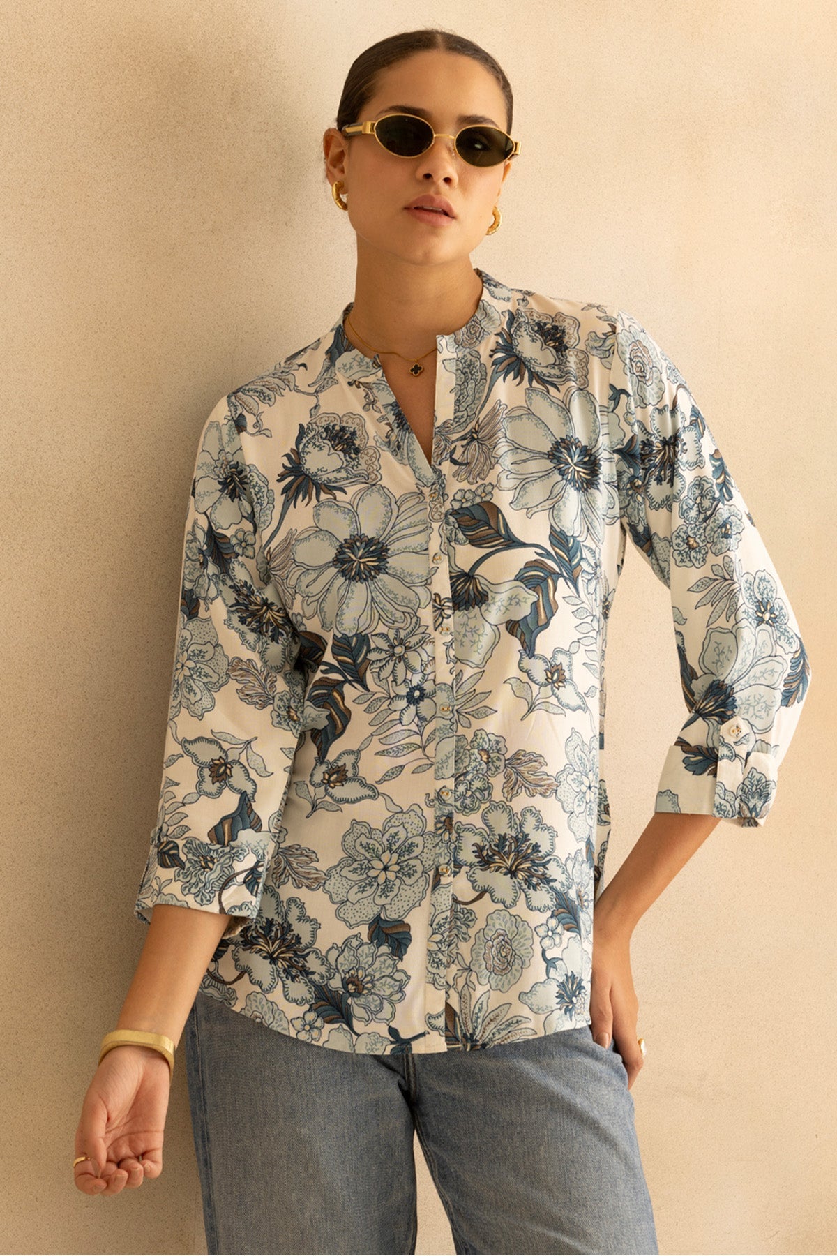 Cream Floral Printed Top