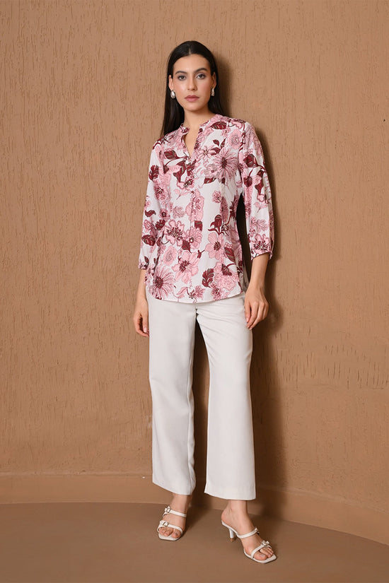Cream & Peach Floral Print Top
