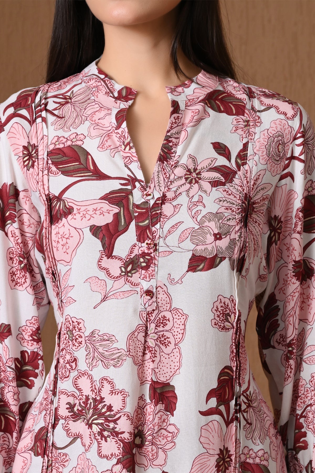 Cream & Peach Floral Print Top
