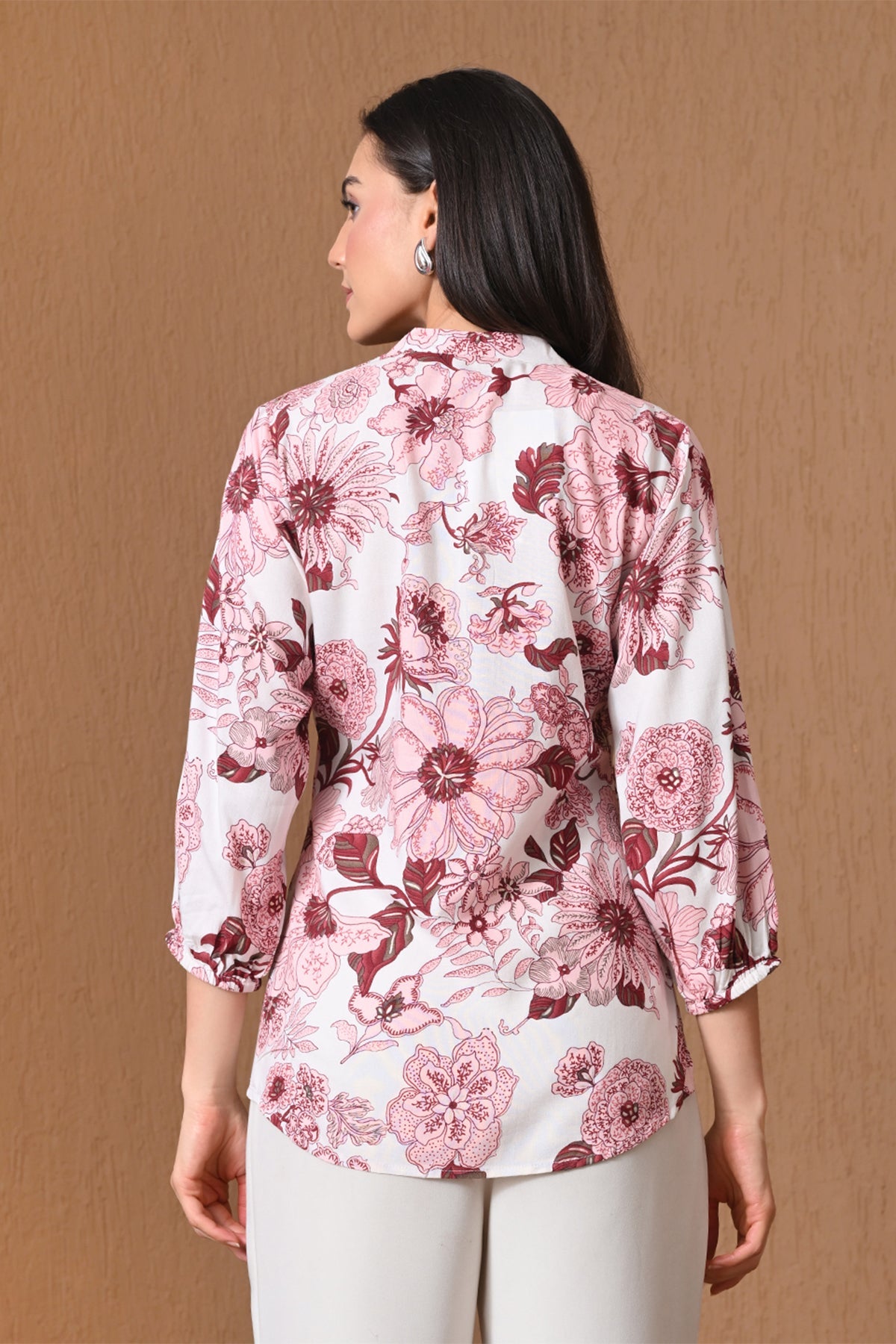 Cream & Peach Floral Print Top