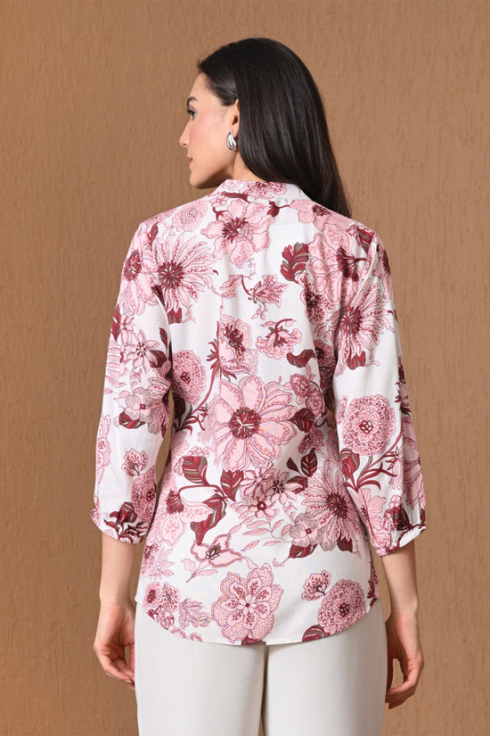 Cream & Peach Floral Print Top