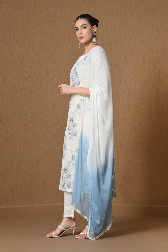 Cream Floral Embroidered 3 Pcs Kurta Set