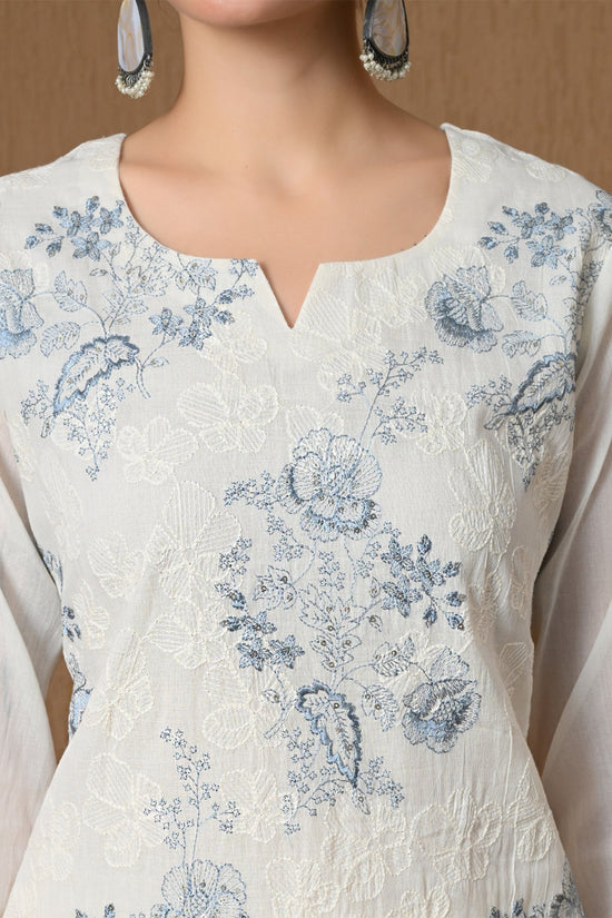 Cream Floral Embroidered 3 Pcs Kurta Set