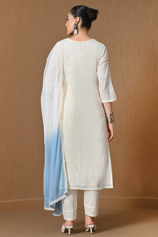 Cream Floral Embroidered 3 Pcs Kurta Set