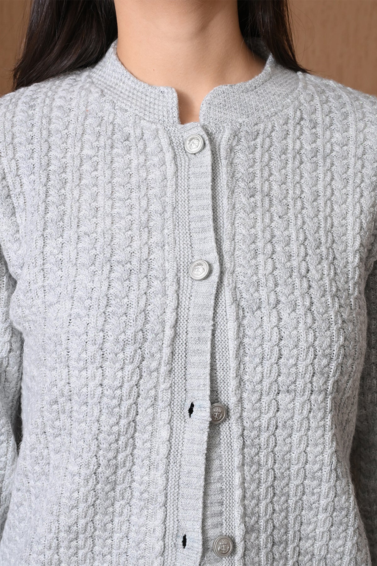 Winter Grey Cable Knitted Cardigan