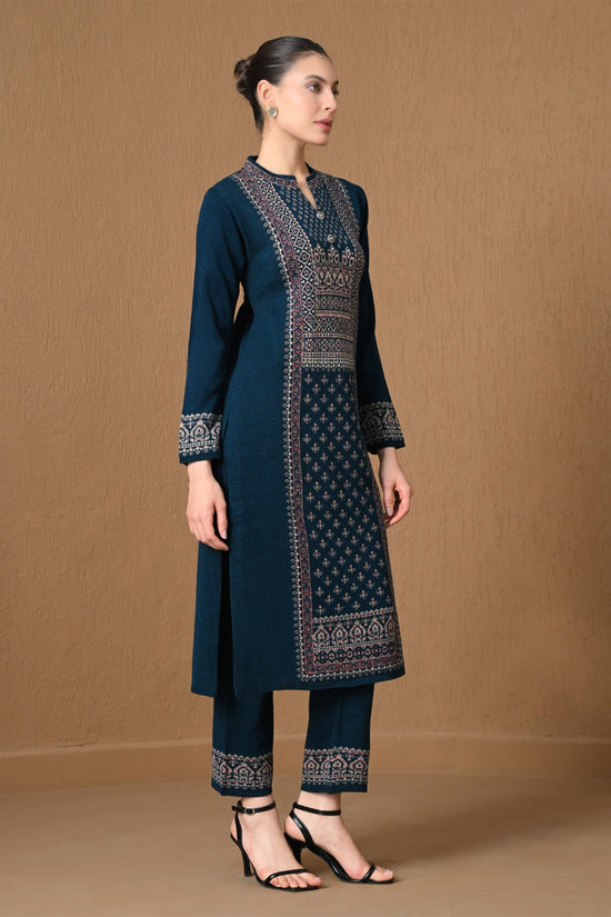 Winter Green Jacquard Knitted Kurta 3 Pcs Set