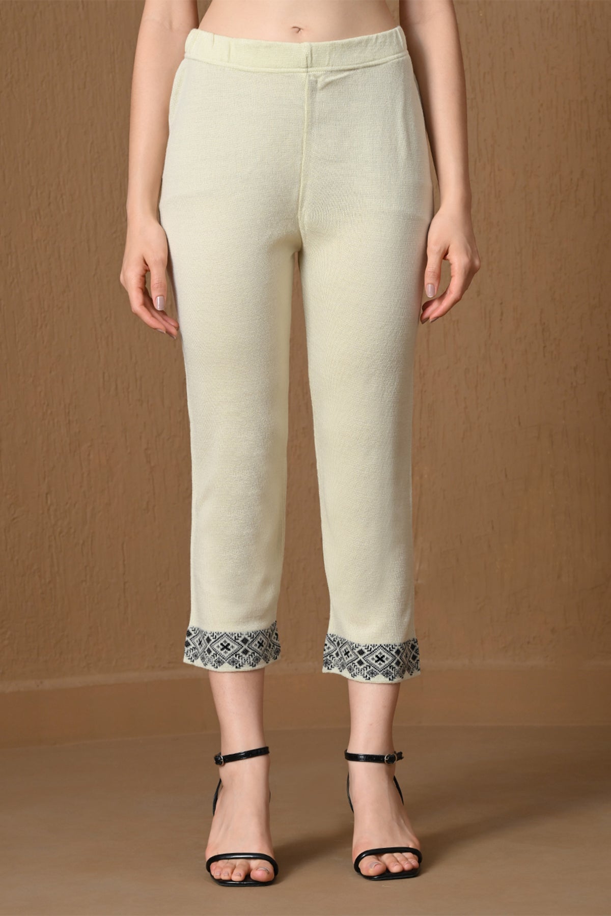 Winter Cream Jacquard Knitted Kurta 3 Pcs Set