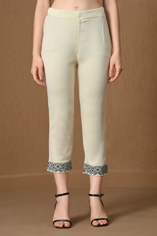 Winter Cream Jacquard Knitted Kurta 3 Pcs Set