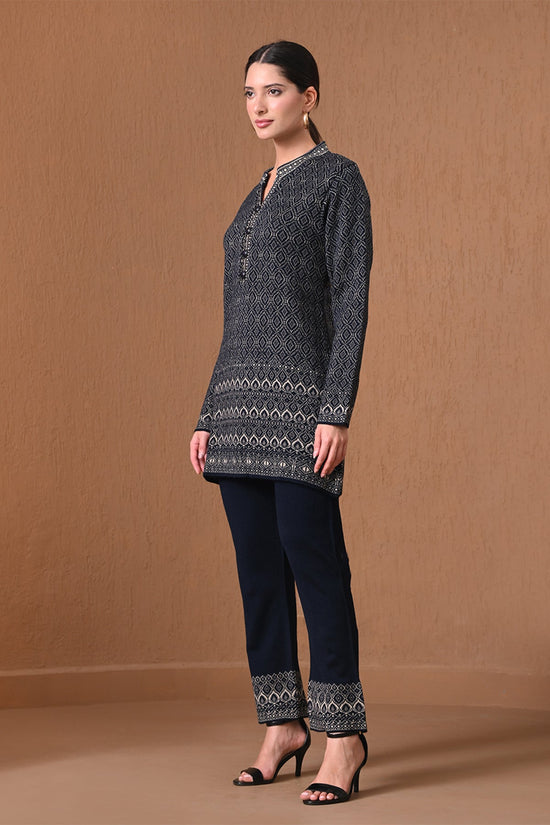 Winter Navy Blue Geometric Woven Co-ord Set