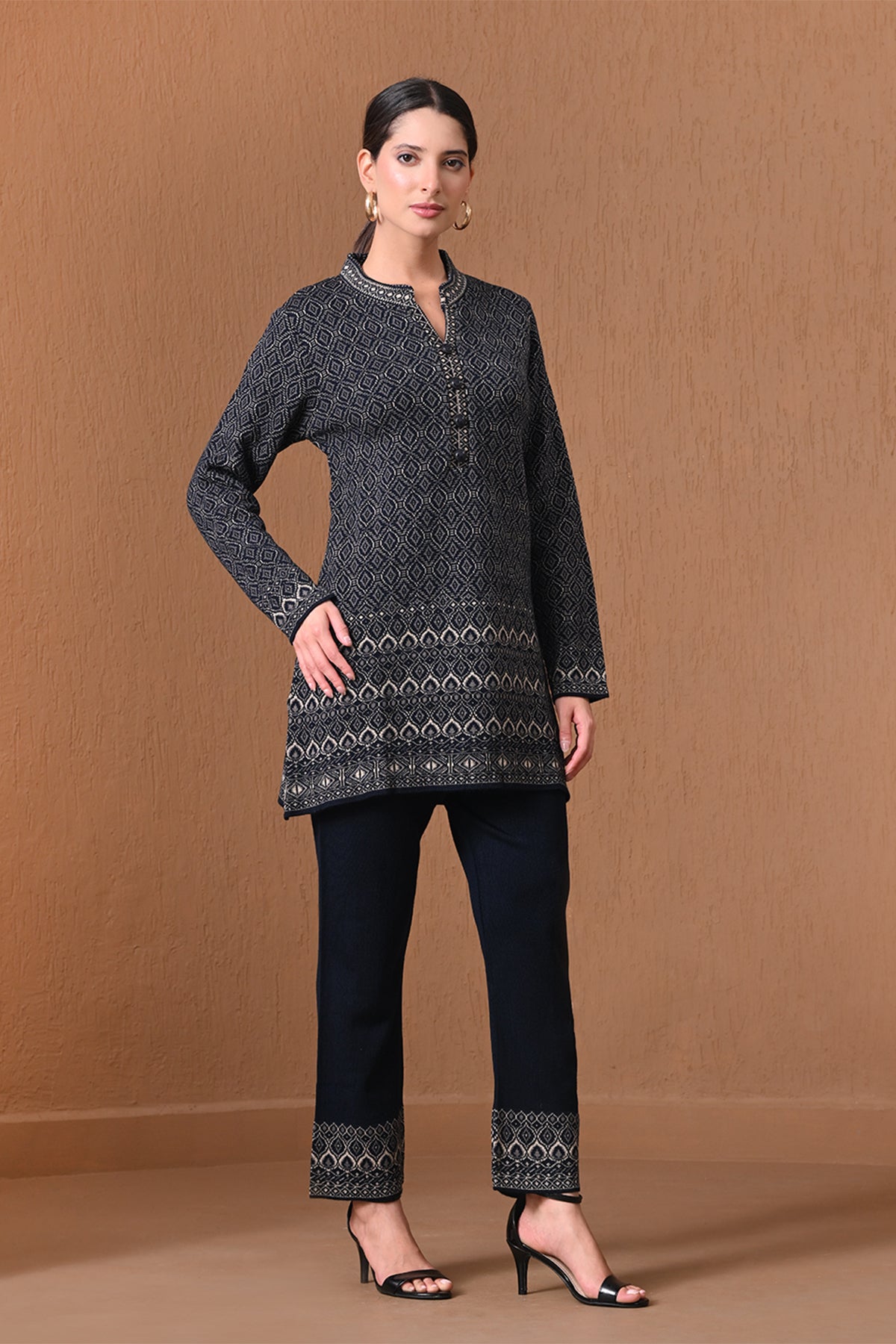 Winter Navy Blue Geometric Woven Co-ord Set