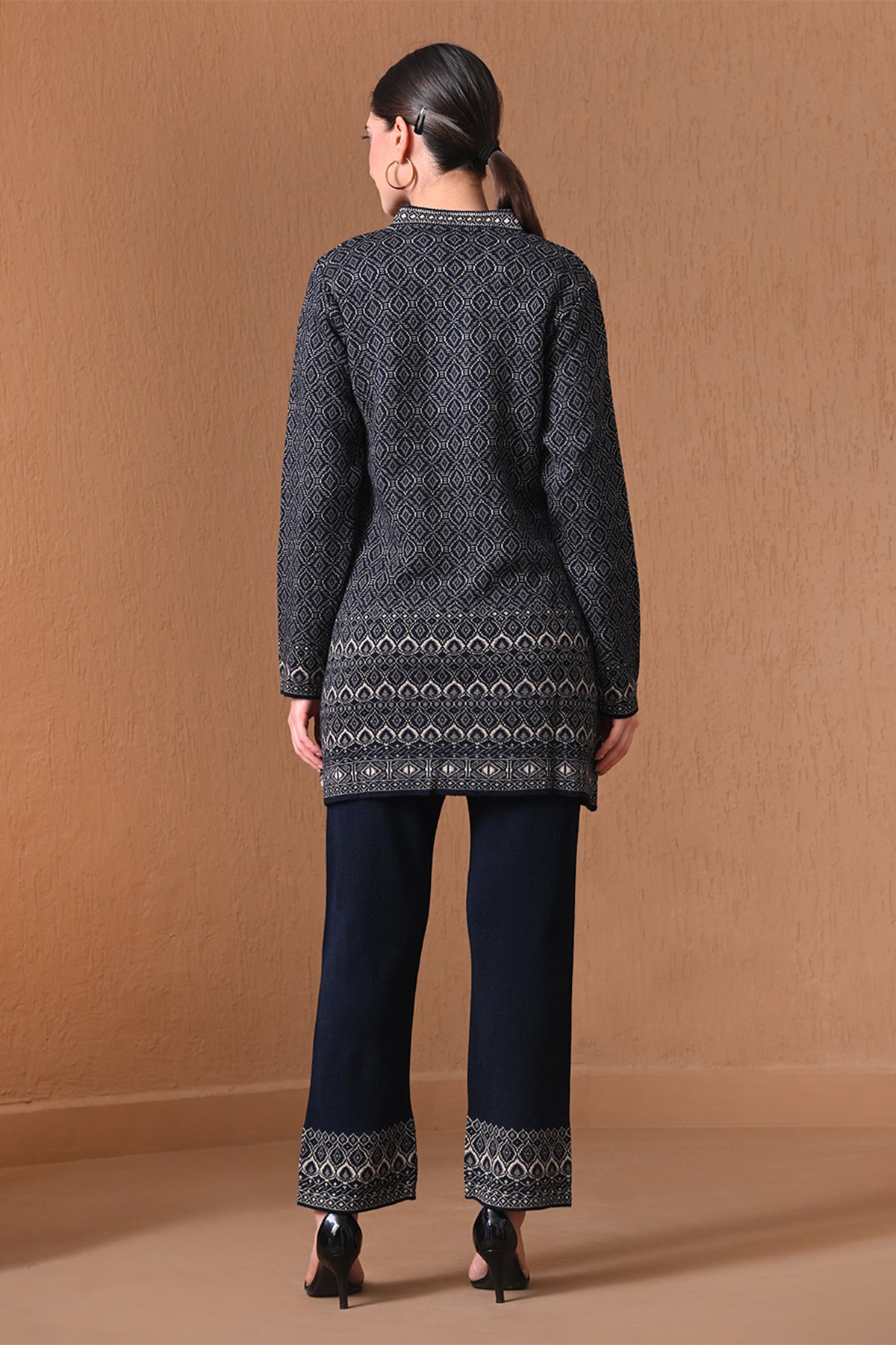 Winter Navy Blue Geometric Woven Co-ord Set