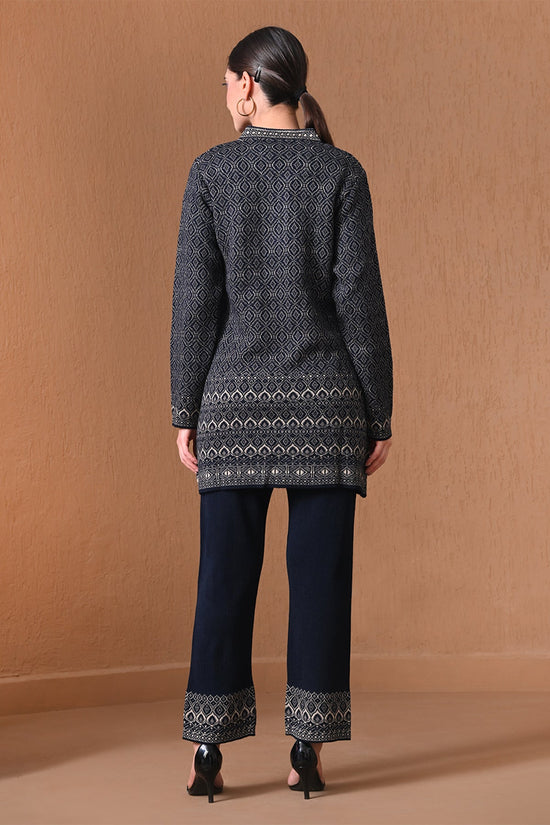 Winter Navy Blue Geometric Woven Co-ord Set