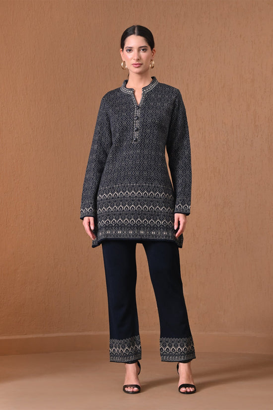 Winter Navy Blue Geometric Woven Co-ord Set