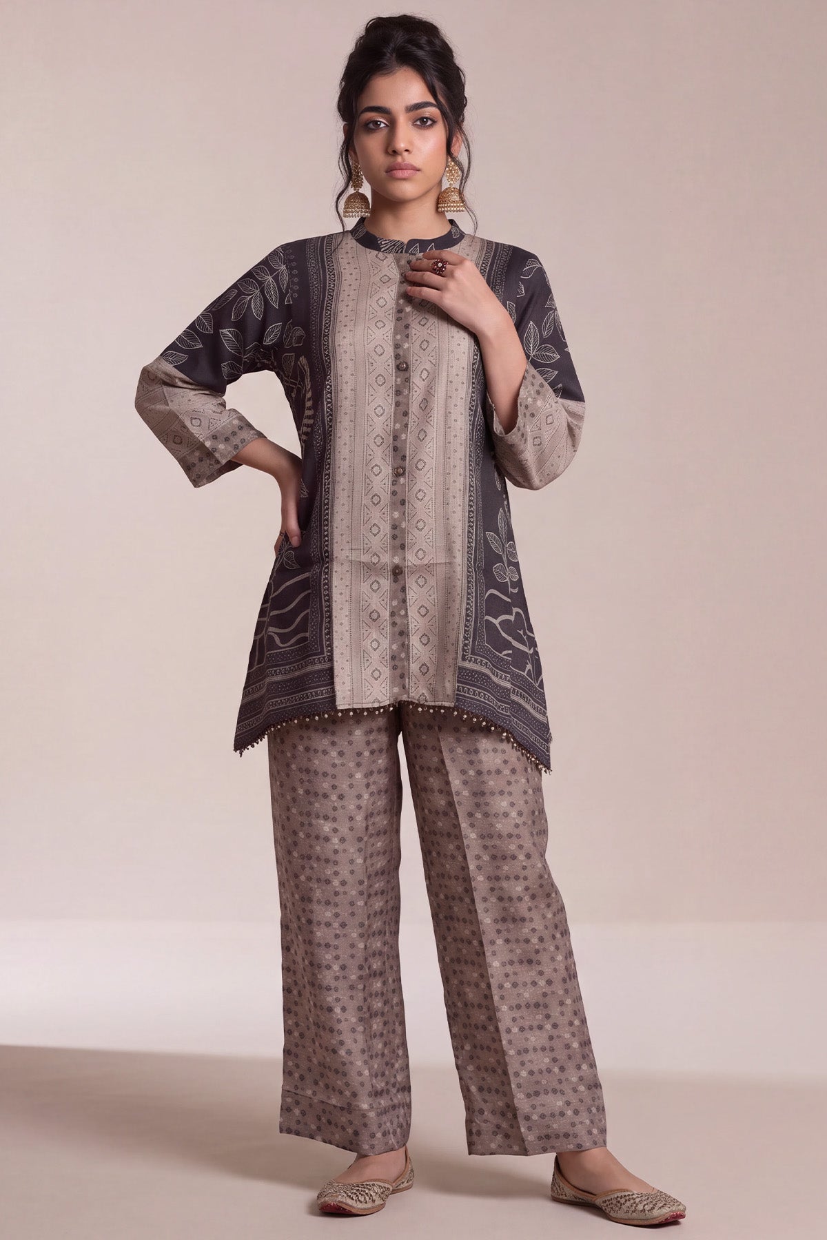 Graphite Grey Crepe Patchwork Print Co-ord Set