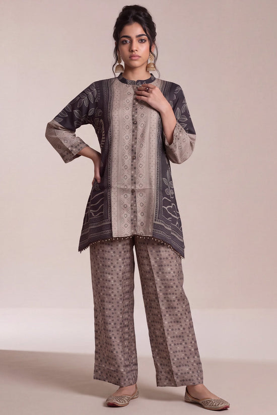 Graphite Grey Crepe Patchwork Print Co-ord Set