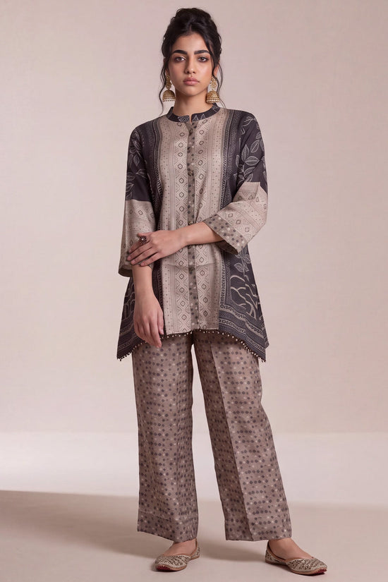 Graphite Grey Crepe Patchwork Print Co-ord Set