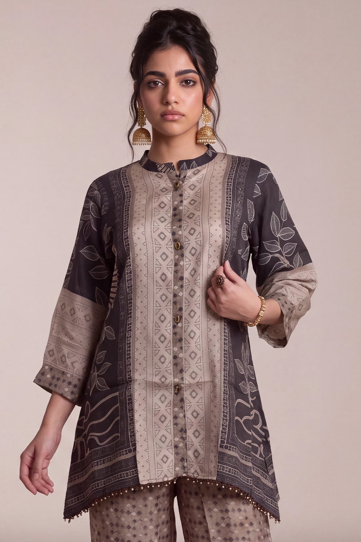 Graphite Grey Crepe Patchwork Print Co-ord Set