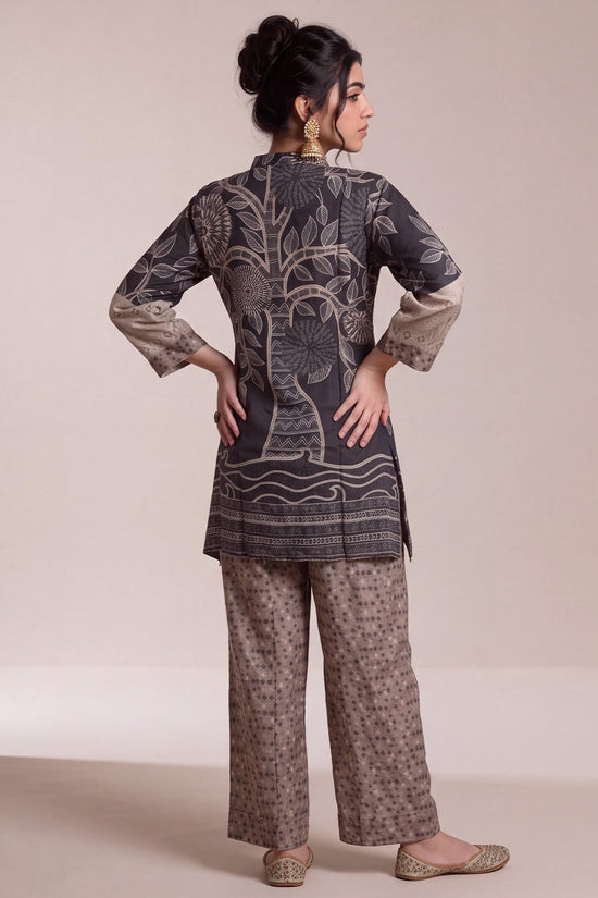 Graphite Grey Crepe Patchwork Print Co-ord Set