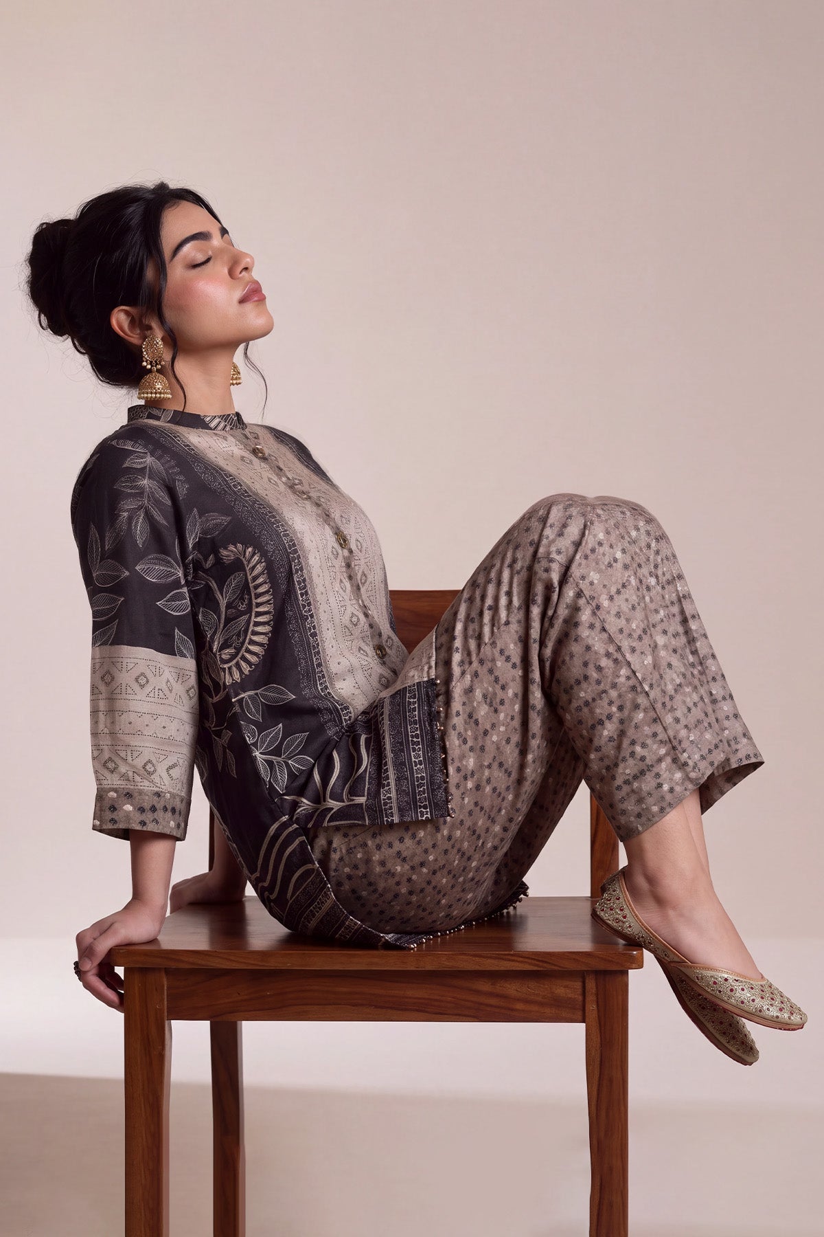 Graphite Grey Crepe Patchwork Print Co-ord Set