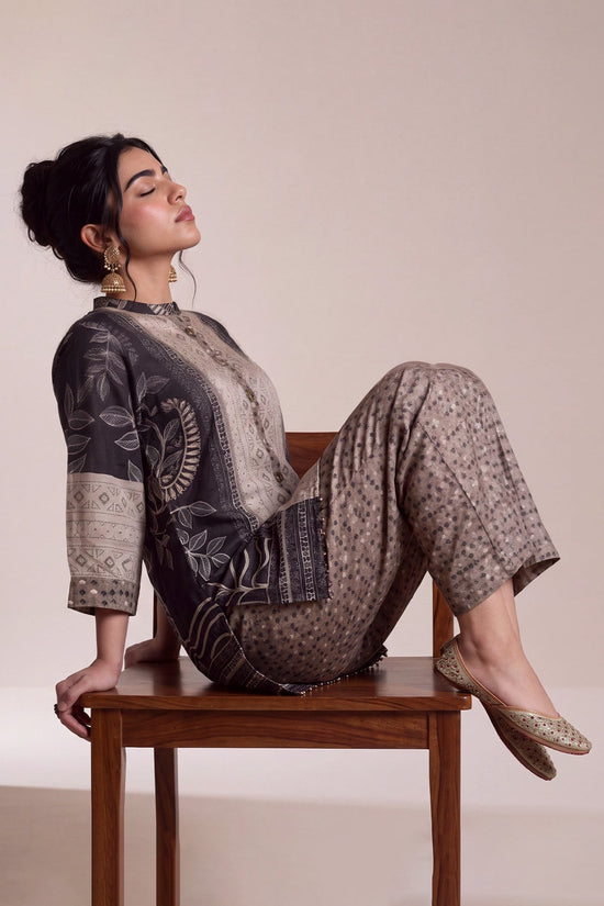 Graphite Grey Crepe Patchwork Print Co-ord Set