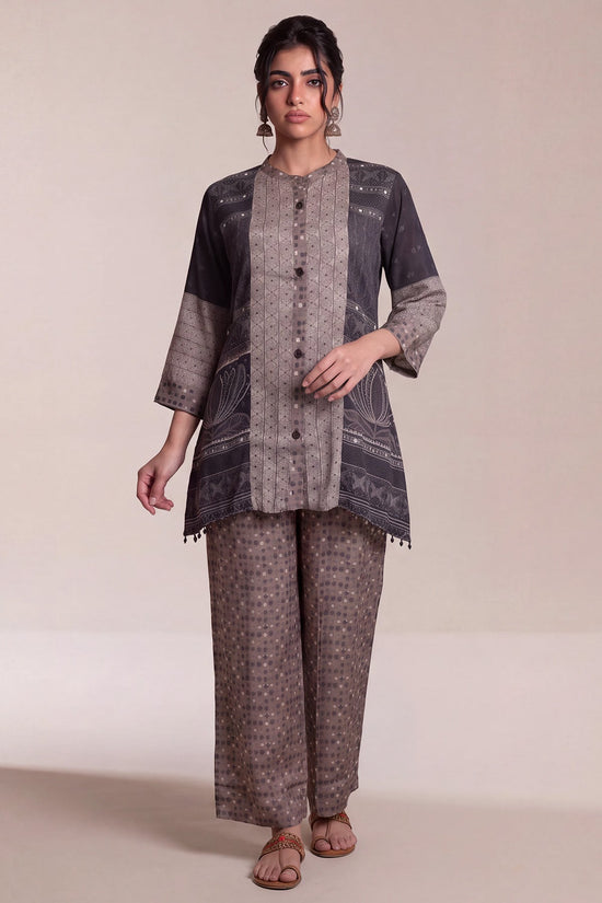 Graphite Grey Crepe Patchwork Print Co-ord Set