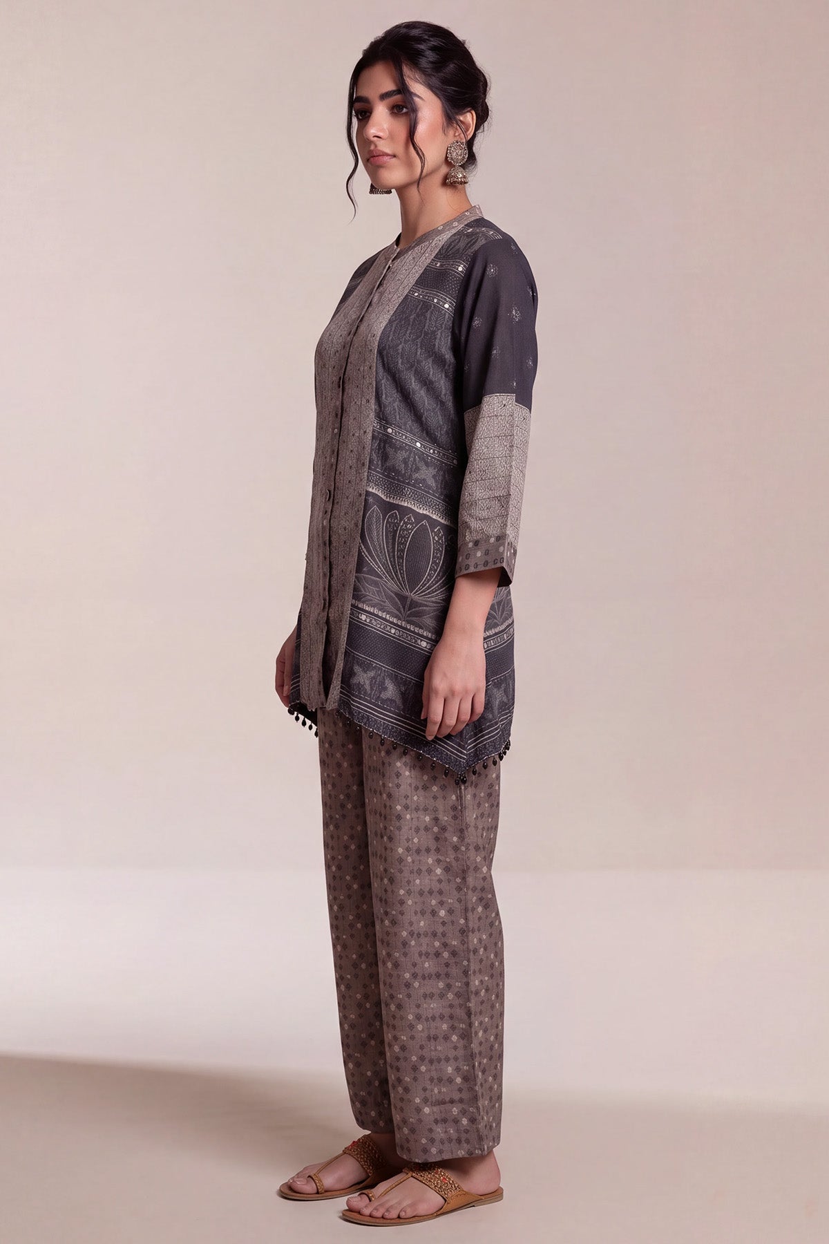 Graphite Grey Crepe Patchwork Print Co-ord Set