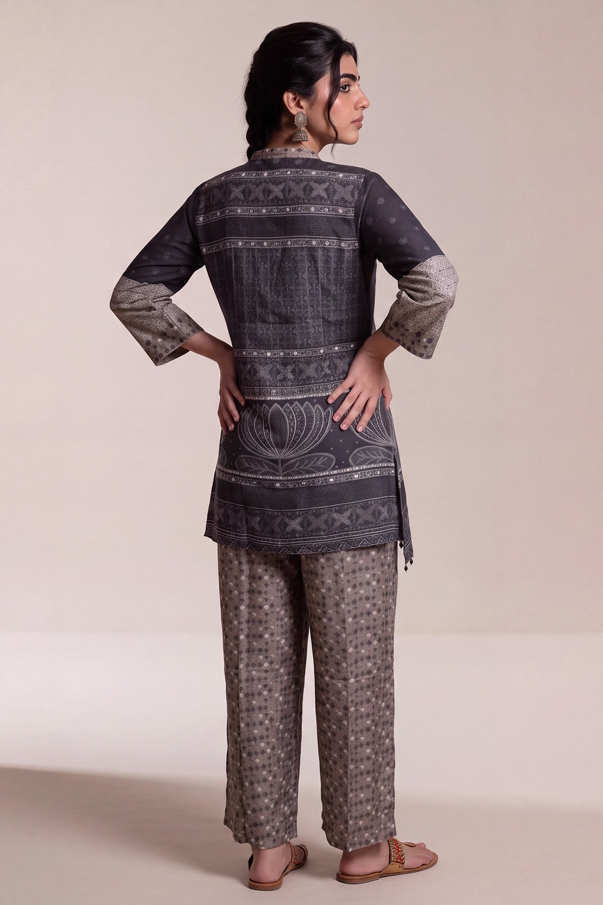 Graphite Grey Crepe Patchwork Print Co-ord Set