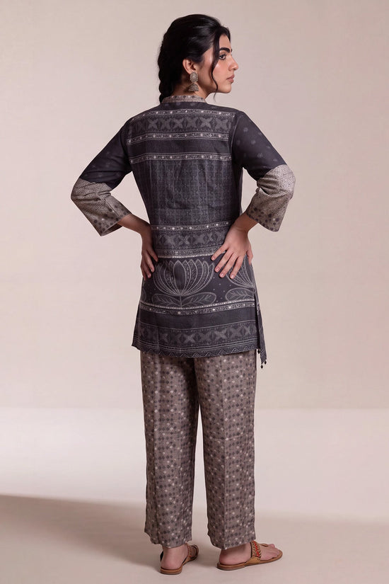 Graphite Grey Crepe Patchwork Print Co-ord Set