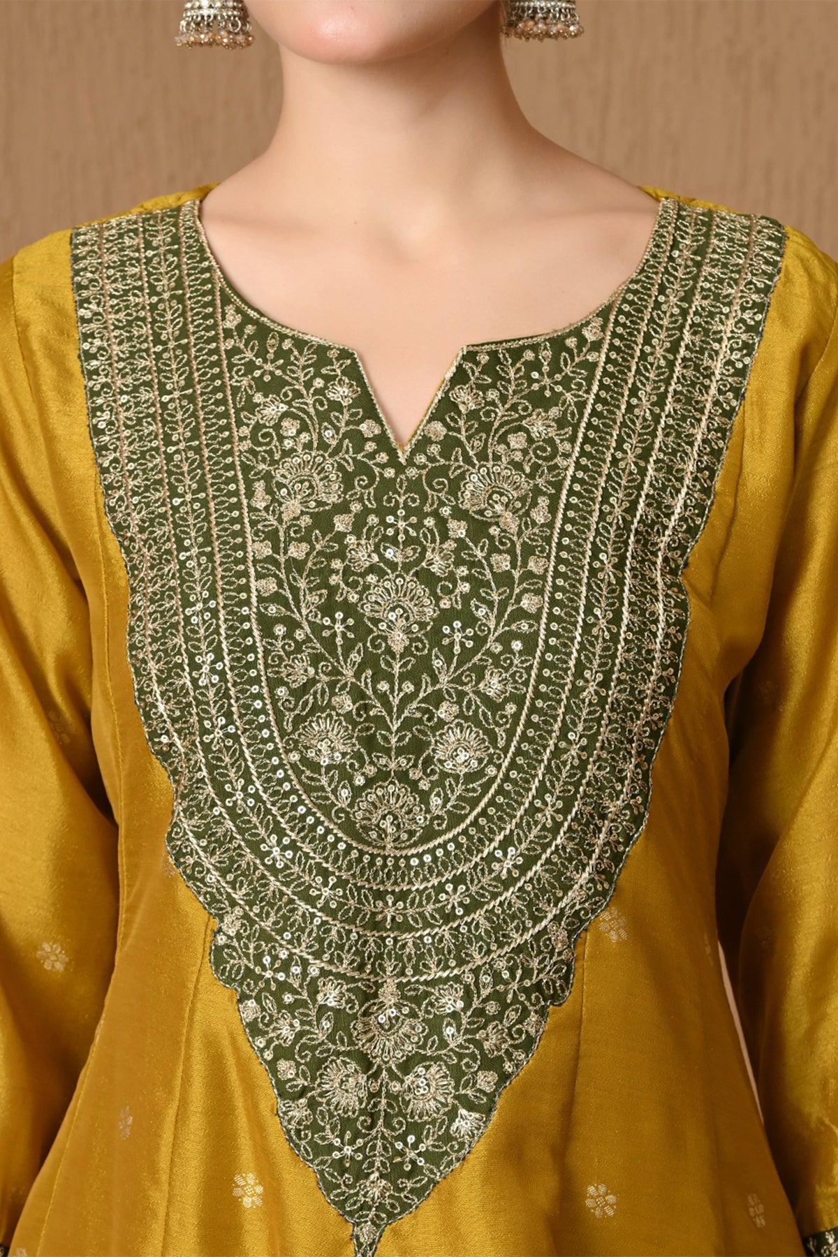Mustard Gold Embroidered Anarkali 3 Pcs Kurta Set