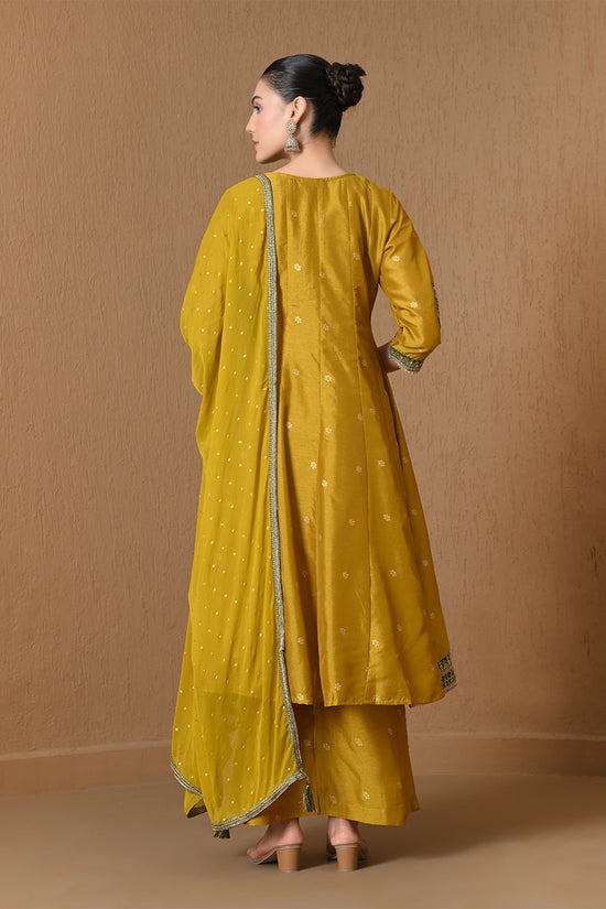 Mustard Gold Embroidered Anarkali 3 Pcs Kurta Set