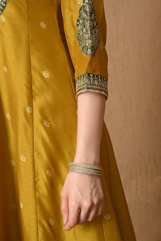Mustard Gold Embroidered Anarkali 3 Pcs Kurta Set